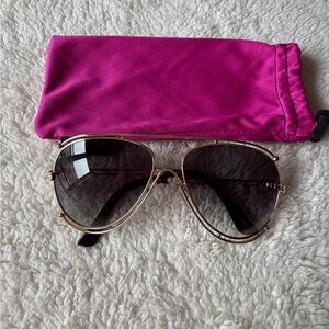 Gold Aviator Sunglasses with Pink Case
